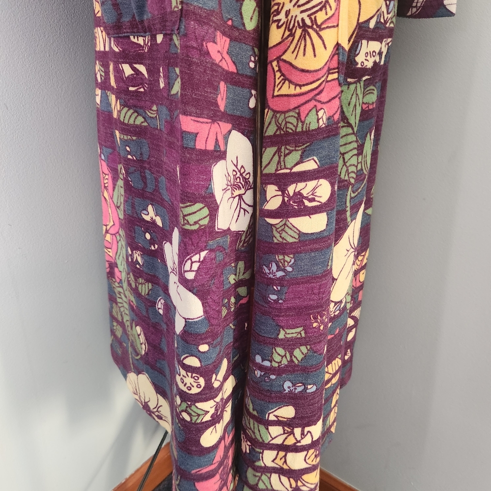 LuLaRoe Janet duster cardigan featuring a purple, floral, and Striped Pattern - Picture 5 of 14